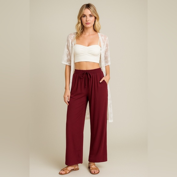 POL Burgundy Wide-Leg Lounge Pants – Size Small - Picture 1 of 7